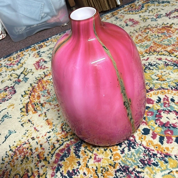 Large Heavy Glass Art Vase Round Form 3 Layers - Picture 5 of 6